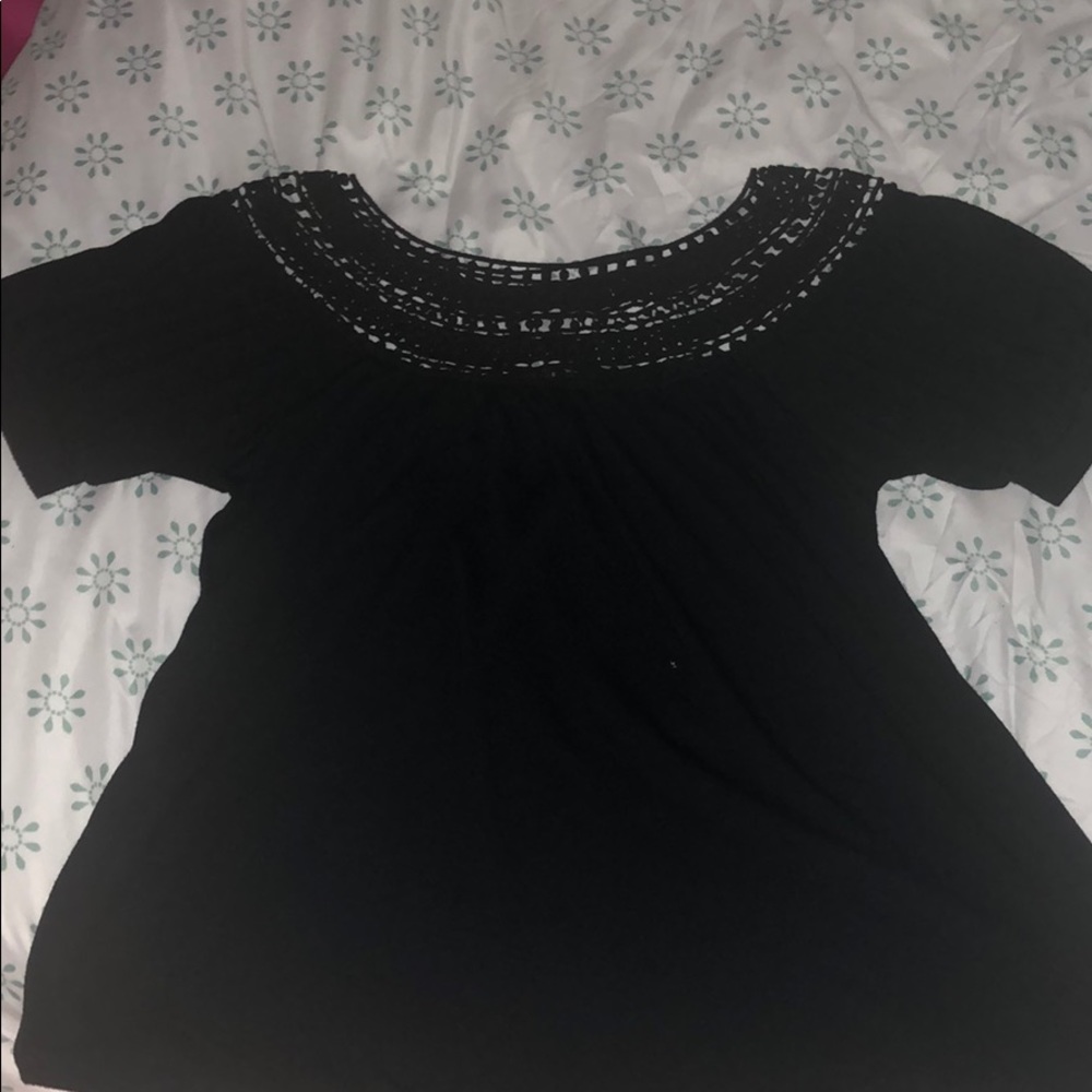 Beautiful black top with lace neckline